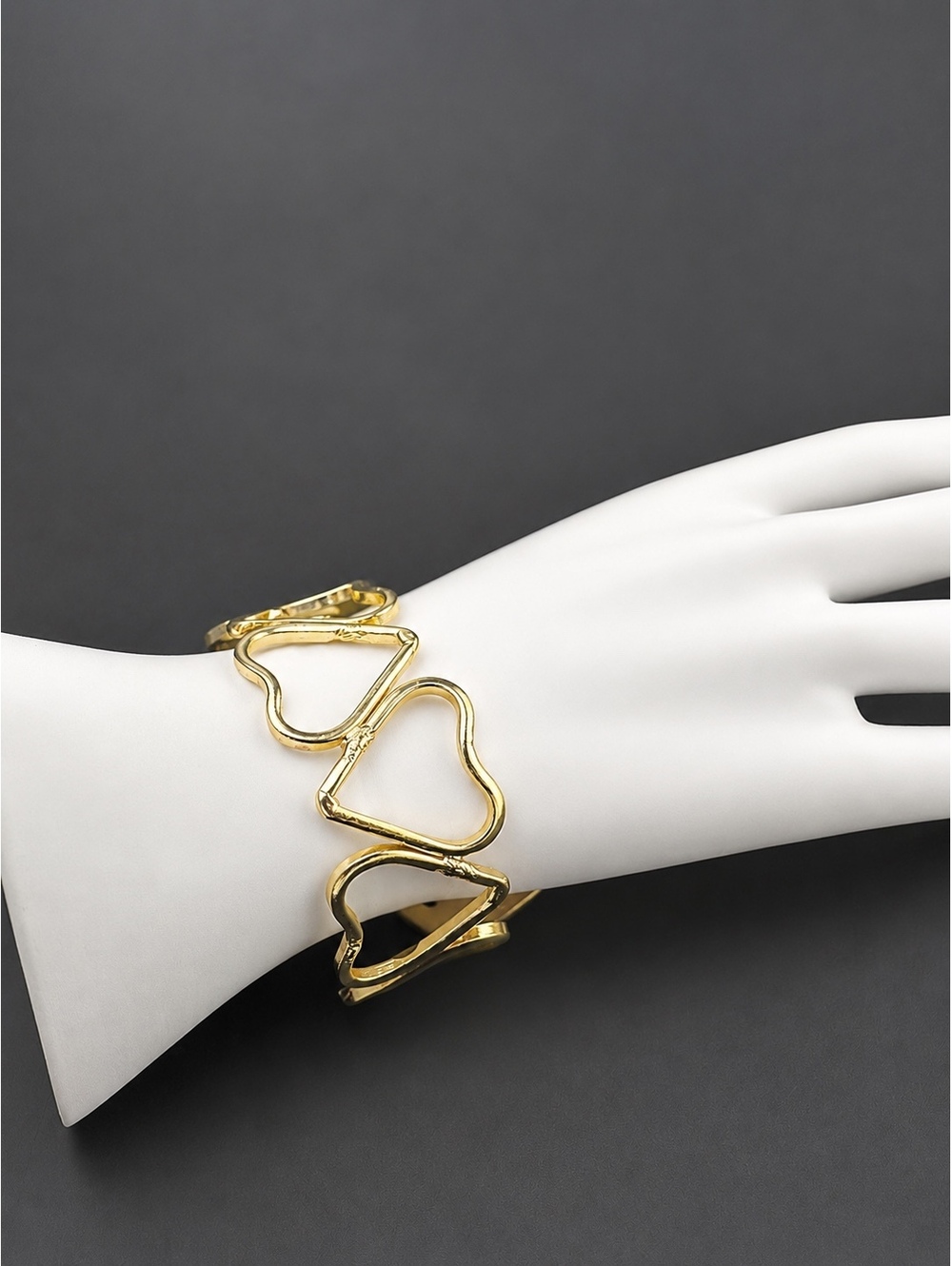 Gold Tone Heart Link Cuff Bracelet